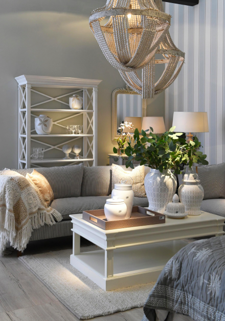 White Beads Chandelier 105x72 cm - boho chandelier