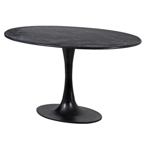 Black Marble Oval Dining Table 180 cm – Central Iron Pedestal
