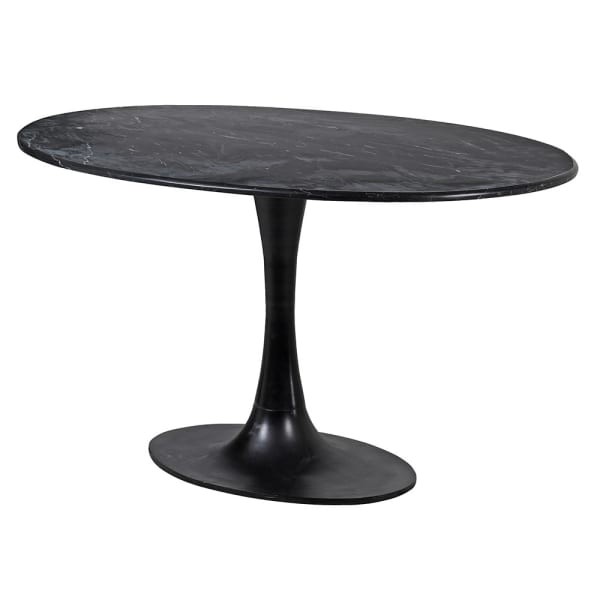 Black Marble Oval Dining Table – 180 cm Pedestal Base