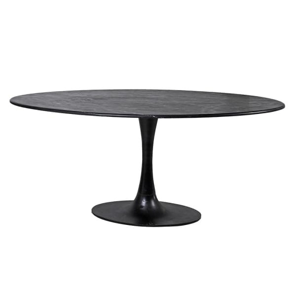 Oval dining table with a natural black marble top