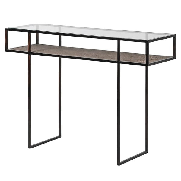Lyall Wicker Console Table 110 cm with Glass Top and Wicker Shelf