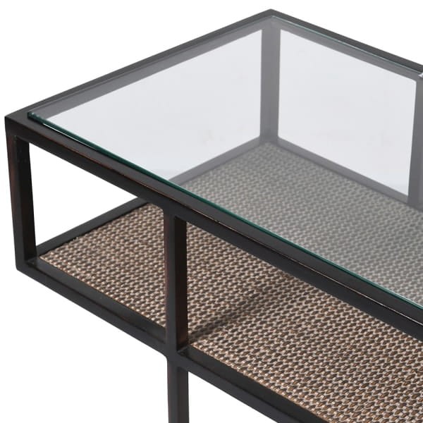 Lyall Wicker Console Table 110 cm with Glass Top and Wicker Shelf