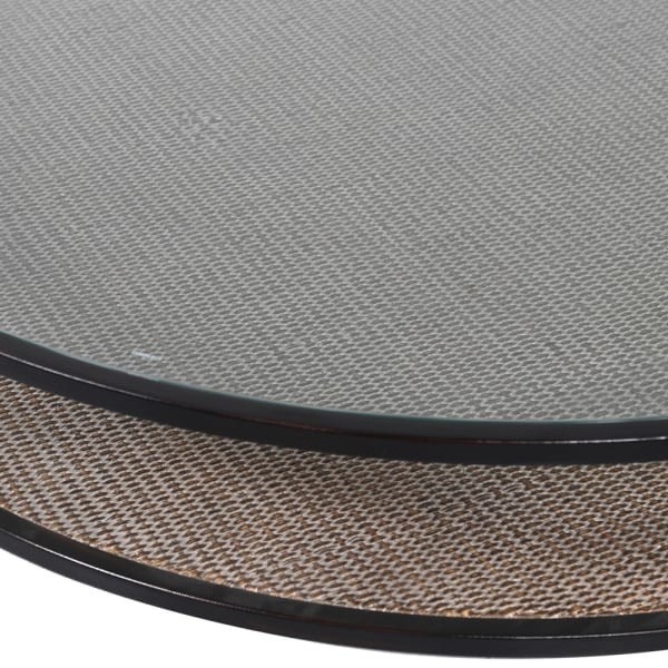 Lyall Round Coffee Table 100 cm with Glass Top and Wicker Shelf