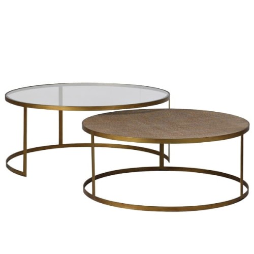 Rattan Gold Coffee Tables – Set of 2 Round Gold Coffee Tables