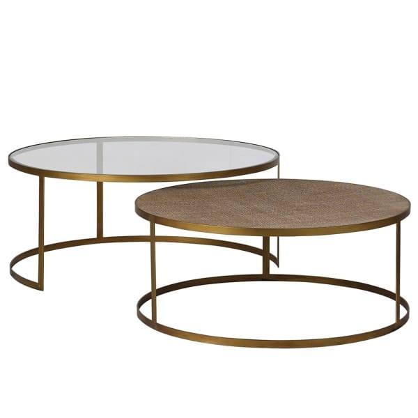 Rattan Gold Coffee Tables – Set of 2 Round Gold Coffee Tables