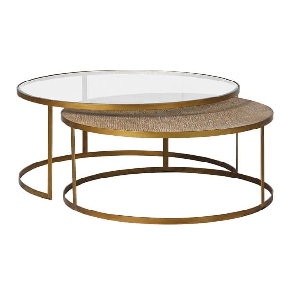 Rattan Gold Coffee Tables – Set of 2 Round Gold Coffee Tables