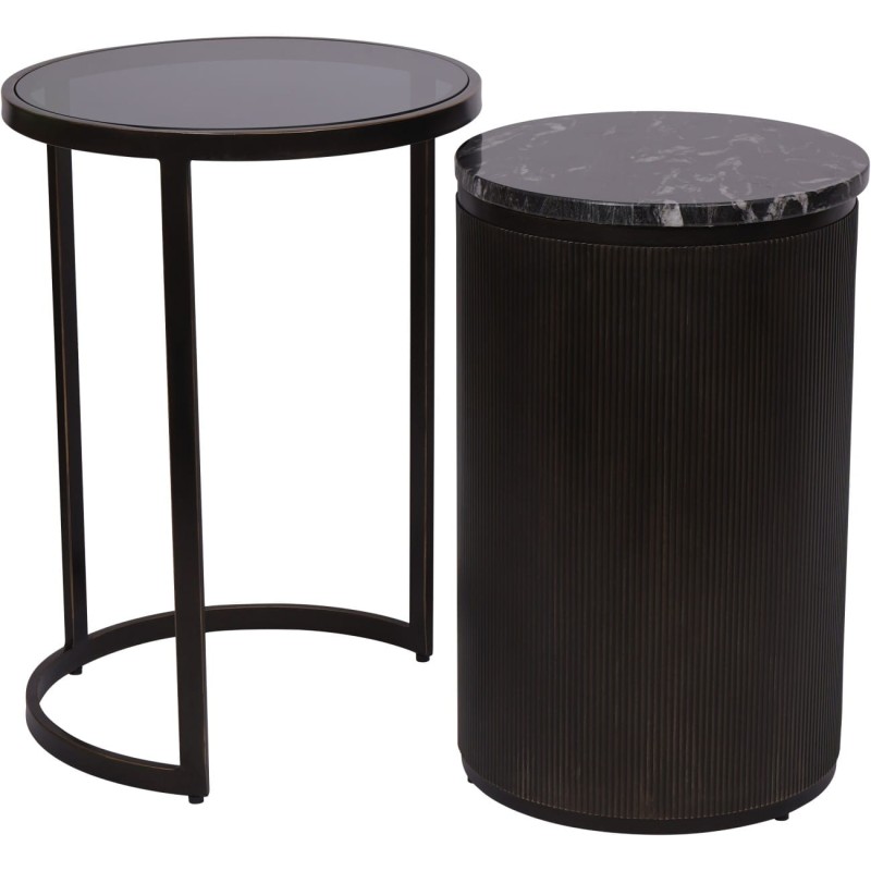 Primrose Black Side Tables – Set of 2, Marble & Glass, 43 × 61 cm
