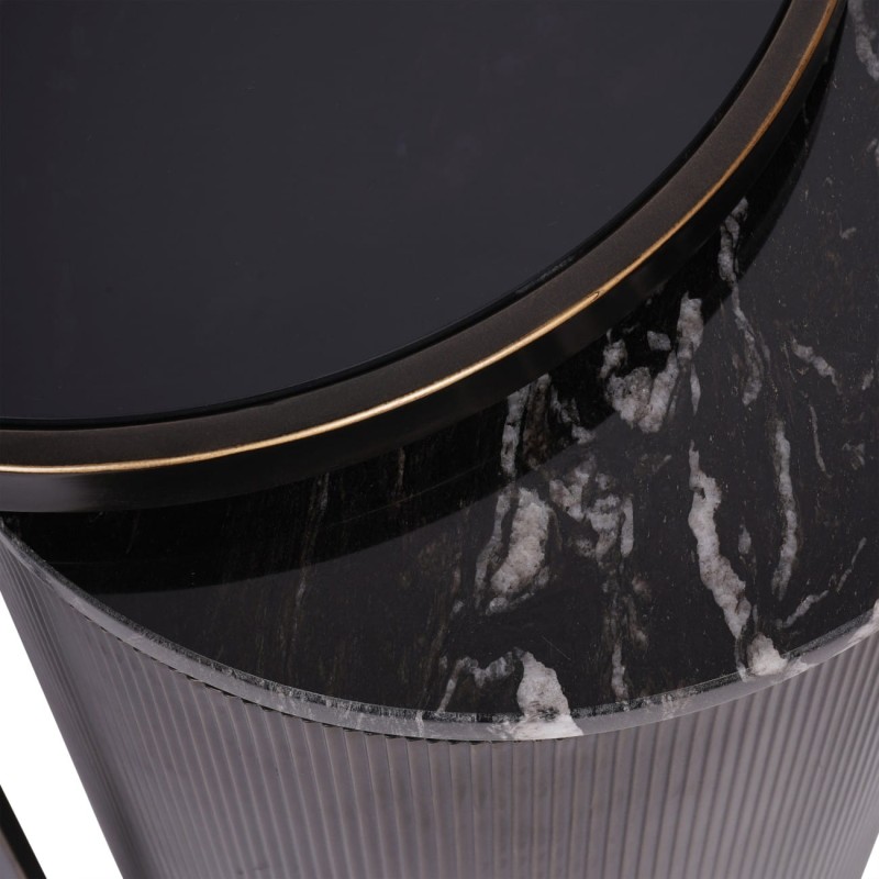Round smoked glass side table with open metal frame