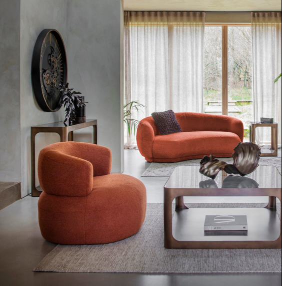 Curved small sofa Ennismore Burnt 180 cm terracotta chenille