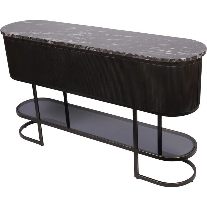 Primrose console table with black marble top and bronze iron frame