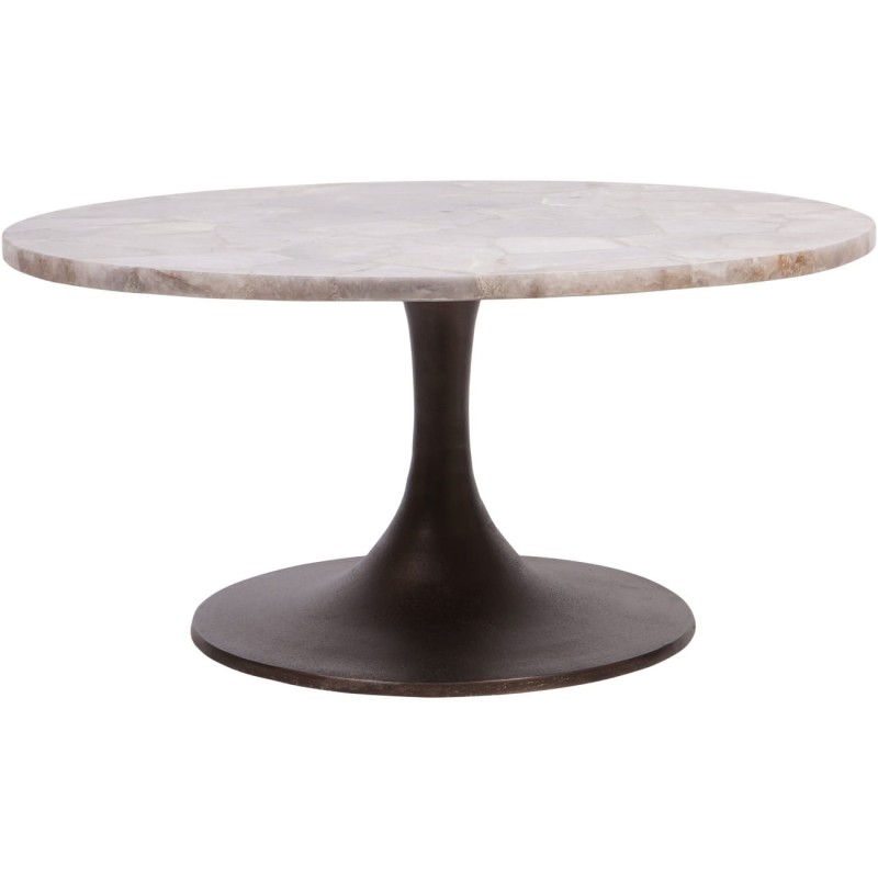Brompton Quartz table with a dark aluminium pedestal base
