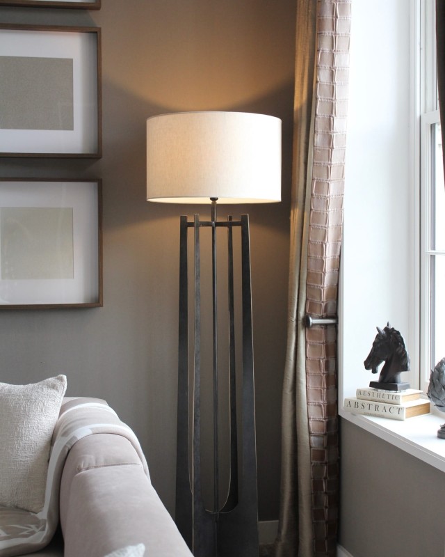 Tall black floor lamp for a living room