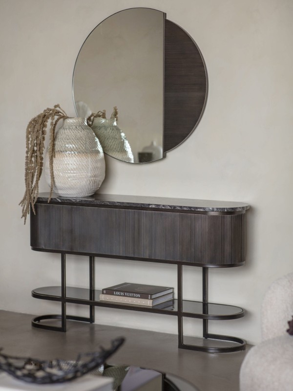 Primrose Black 140 cm Black Console Table with Brown Base and Marble Top