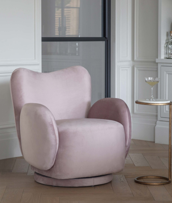Ennismore Light Pink Velvet Swivel Armchair 80 cm