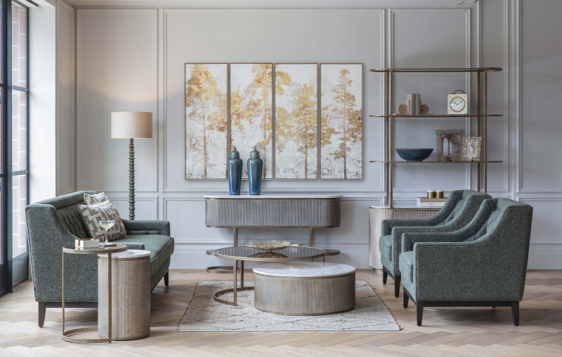 Primrose 135 cm Gold Console Table with Gold Base and Marble Top