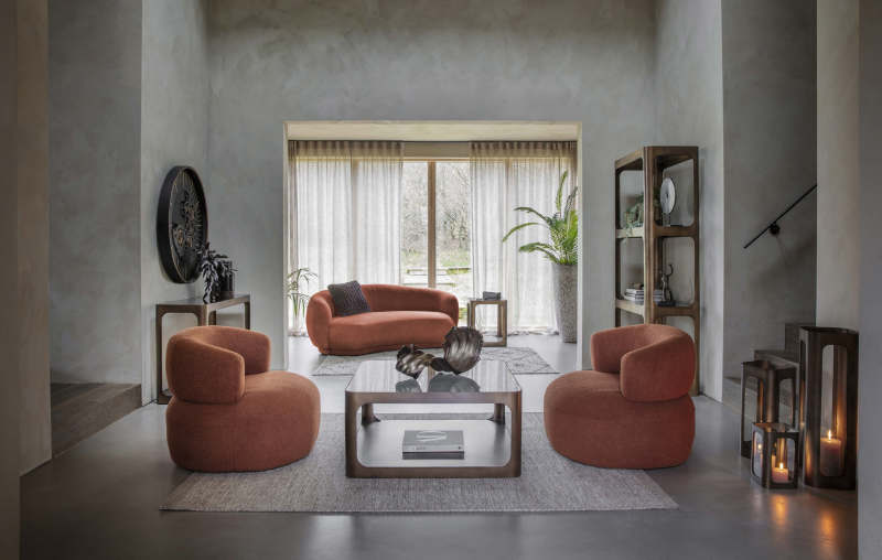 Curved small sofa Ennismore Burnt 180 cm terracotta chenille