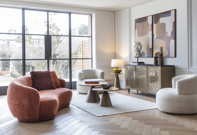 Curved small sofa Ennismore Burnt 180 cm terracotta chenille