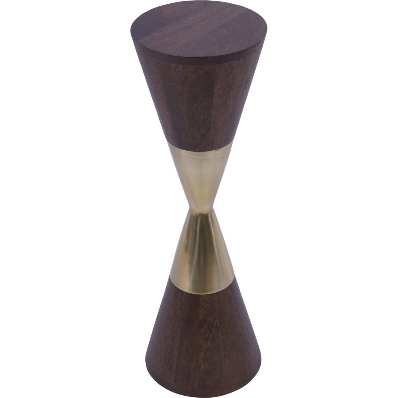 Dark brown mango wood side table with brass details
