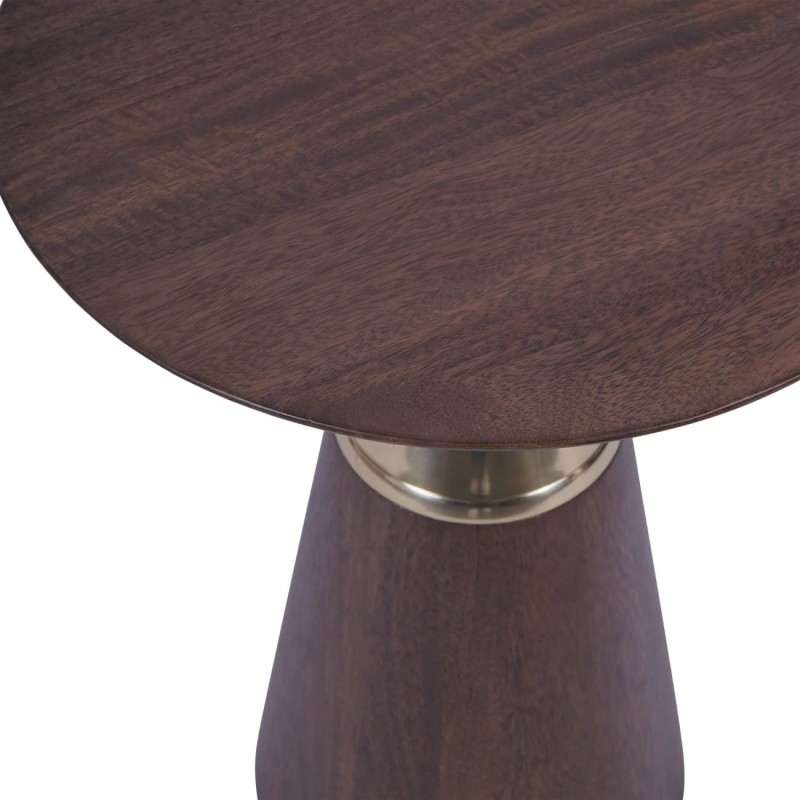 Round wooden side table with brass-effect aluminium details