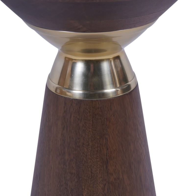 Round wooden side table with brass-effect aluminium details