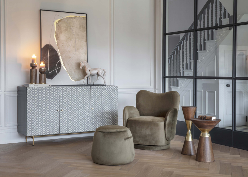 Amalfi Side Table – 50 cm Mango Wood with Gold Detailing | Luxury Accent Table by K&B London