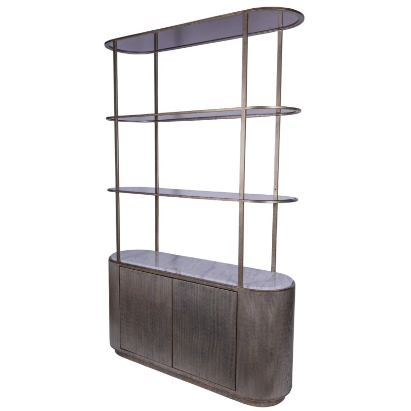 Gold display unit with three smoked-glass shelves
