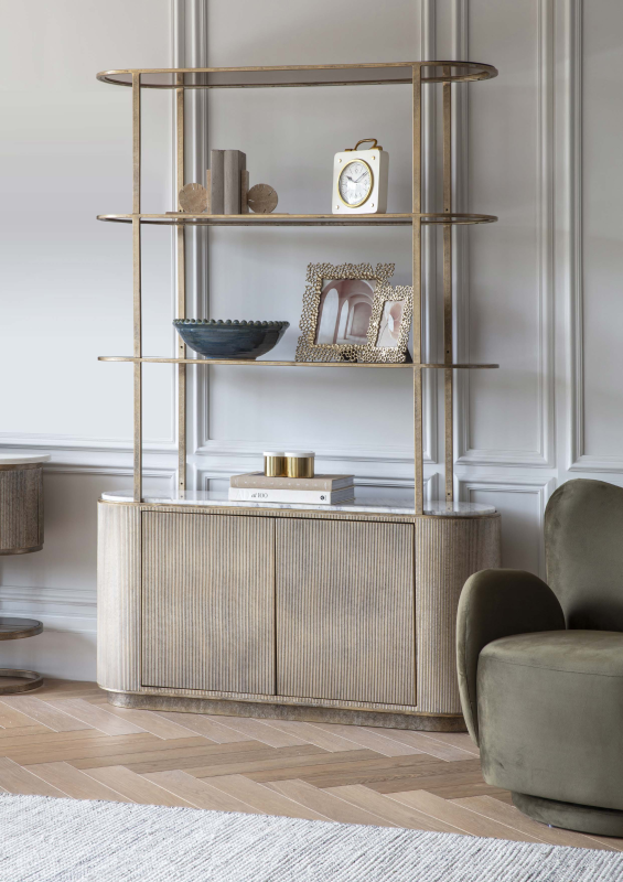 Primrose antique-gold shelving unit measuring 204 cm