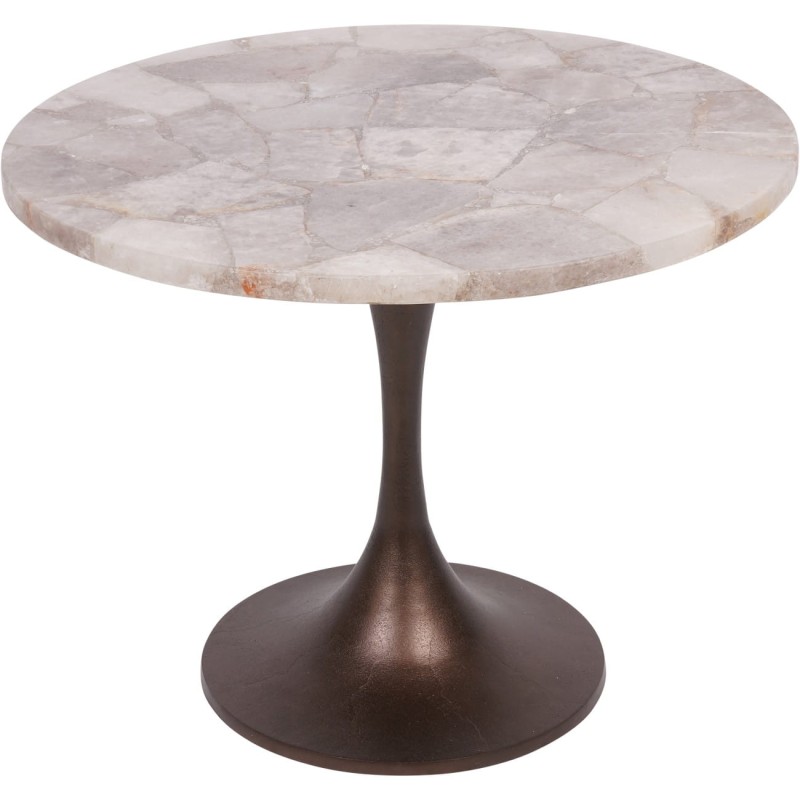 Round side table with a pale smoked quartz top