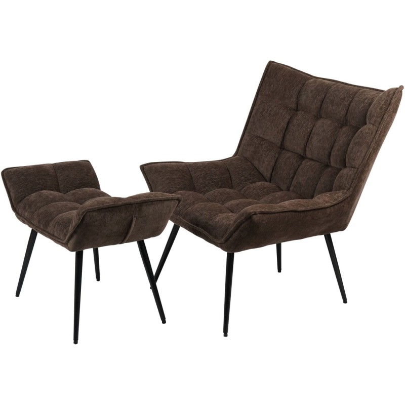 Marylebone Brown Tufted Armchair with Footstool and Decorative Backrest