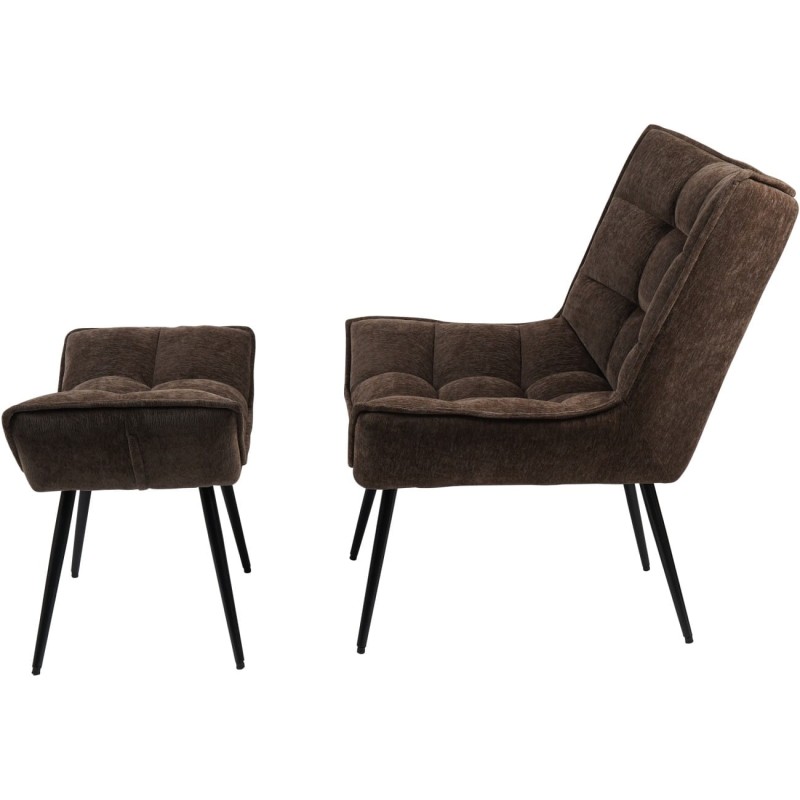 Marylebone Brown Tufted Armchair with Footstool and Decorative Backrest