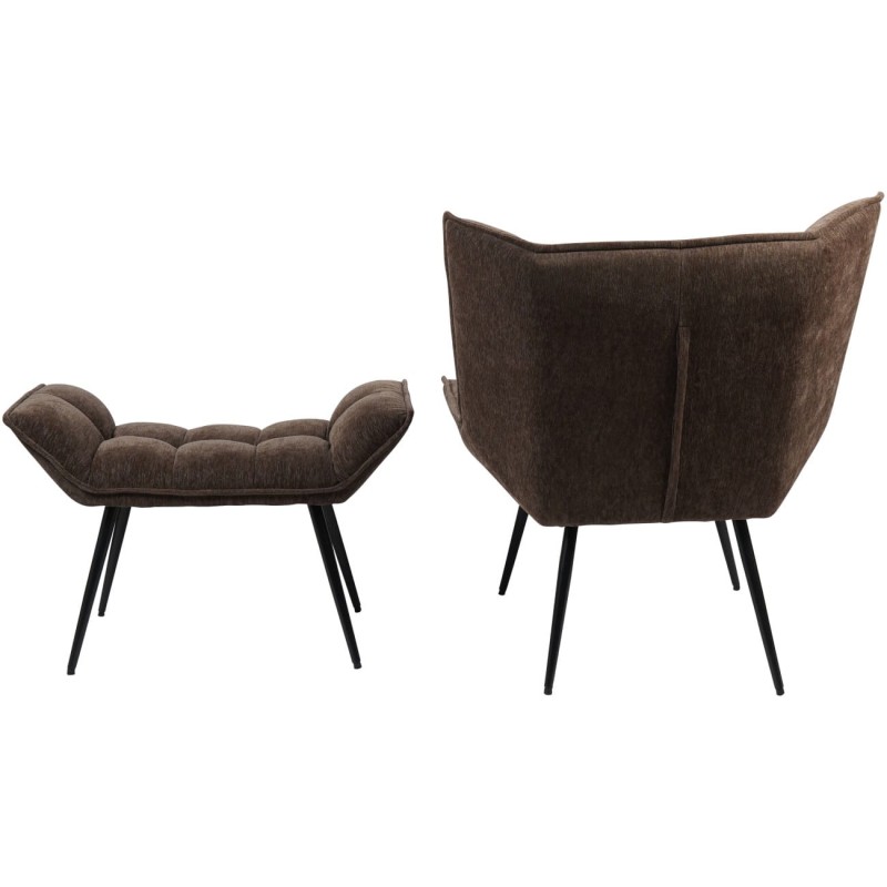 Marylebone Brown Tufted Armchair with Footstool and Decorative Backrest
