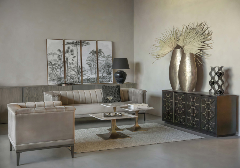 Modern classic side table with a natural stone top