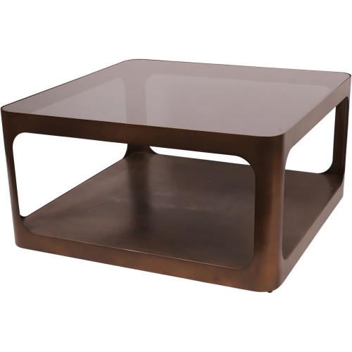 Kensington Gold Coffee Table 90 cm with Smoked Glass Top and Lower Shelf
