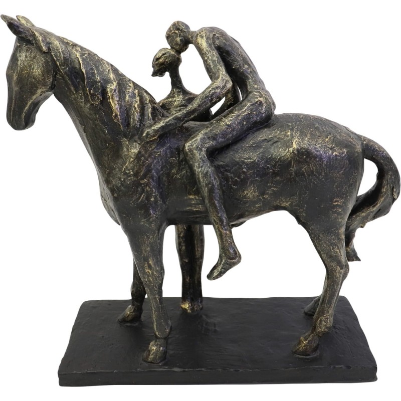 On Horse Sculpture 24.4 cm – Romantic Couple, Bronze Polyresin & Stone