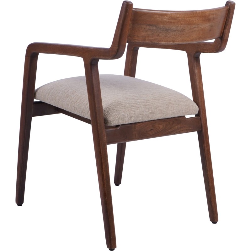 Pair of Two Montpelier Beige Upholstered Wooden Chairs – Mango Wood