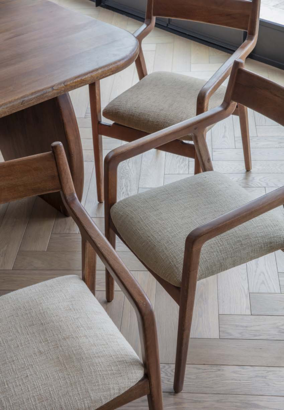 Pair of Two Montpelier Beige Upholstered Wooden Chairs – Mango Wood