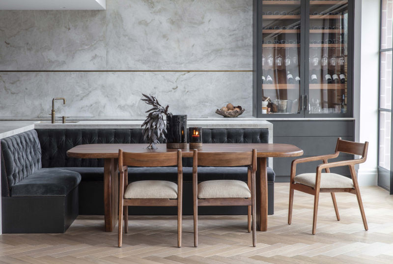 Pair of Two Montpelier Sage Upholstered Wooden Chairs – Mango Wood