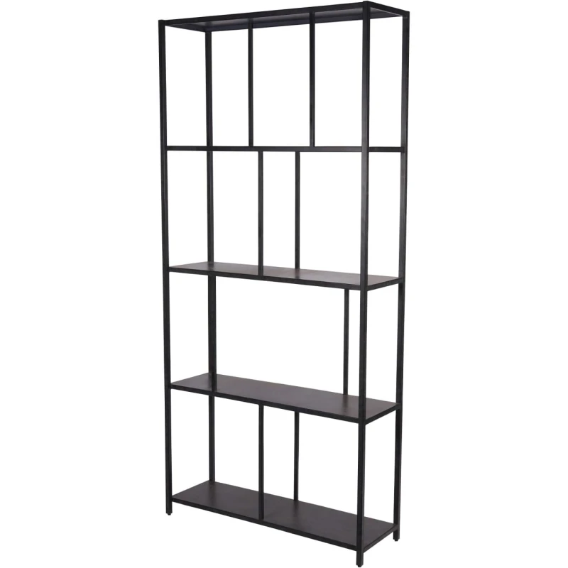 Bromley black metal shelving unit measuring 195.5 cm high
