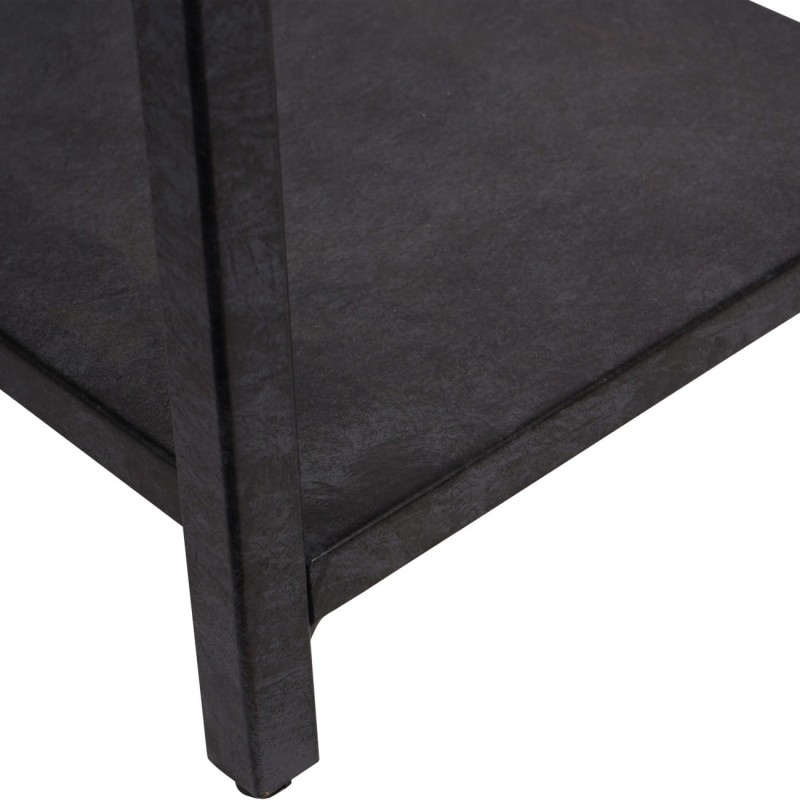 Industrial black metal shelving unit for a living room
