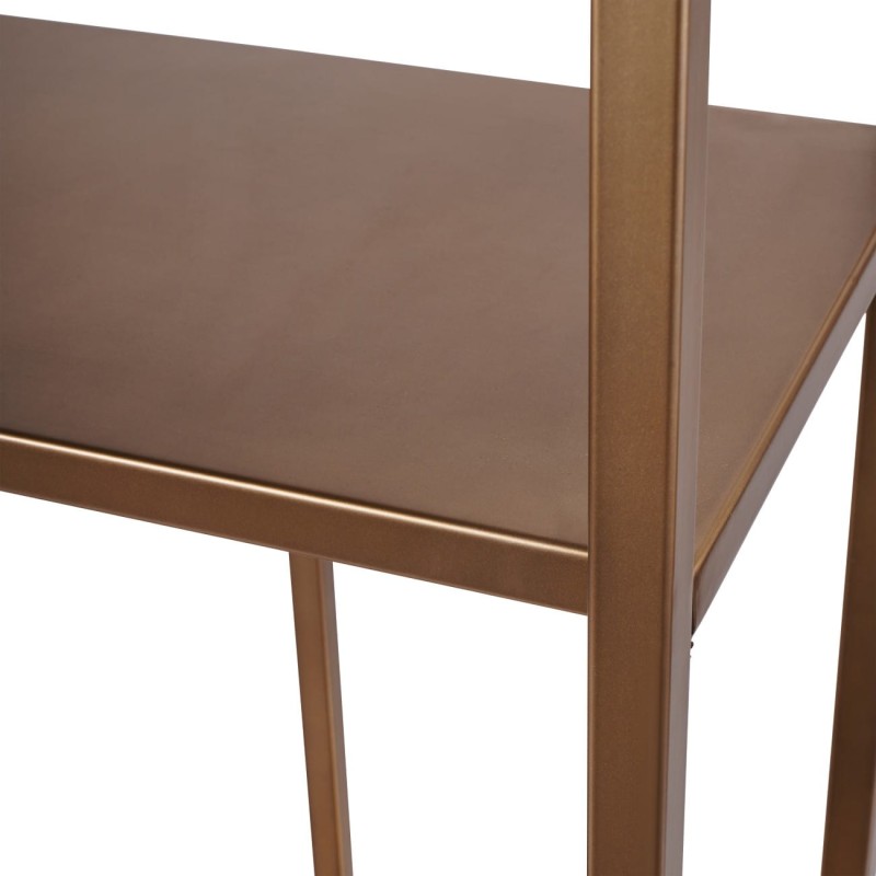Tall metal bookcase in a warm gold finish