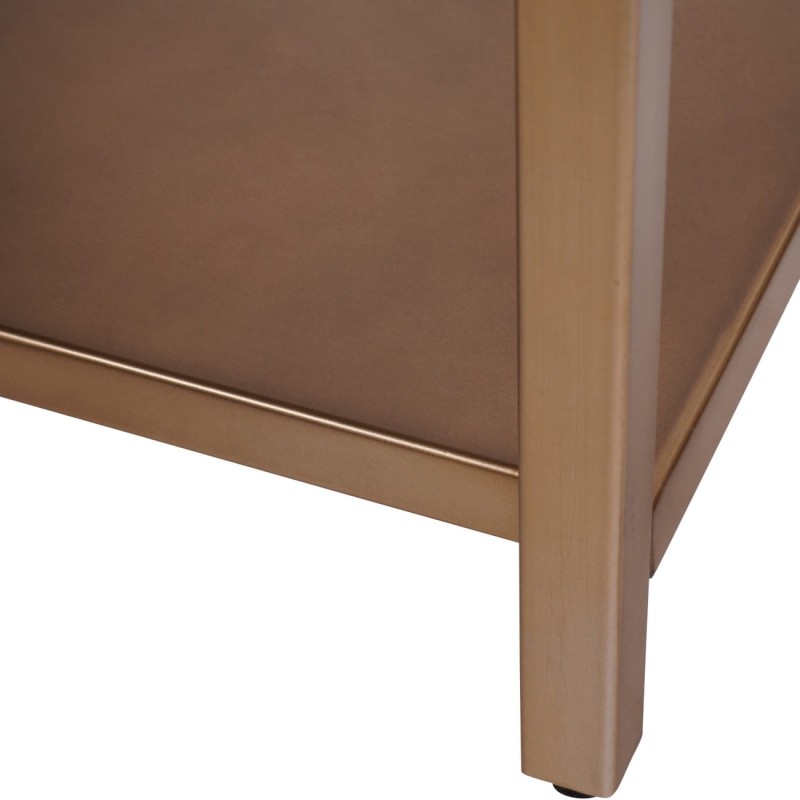 Tall metal bookcase in a warm gold finish