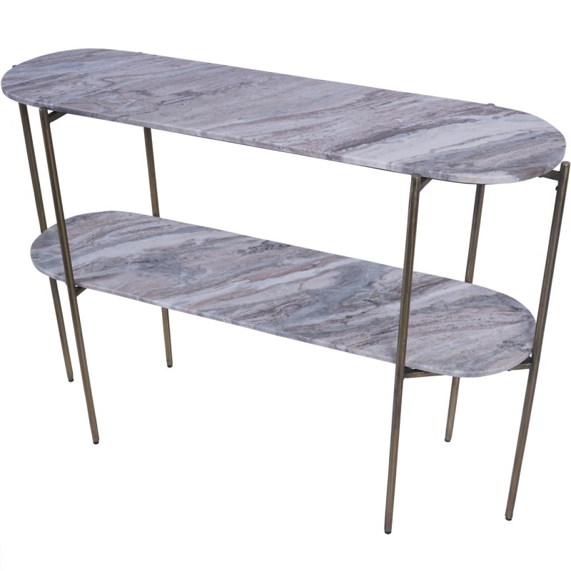 Rounded marble console table with a slim iron frame