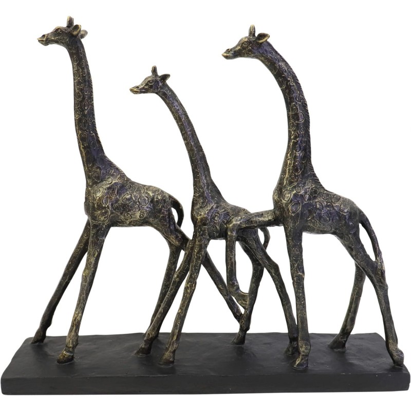 Antique bronze sculpture of three giraffes on a black base