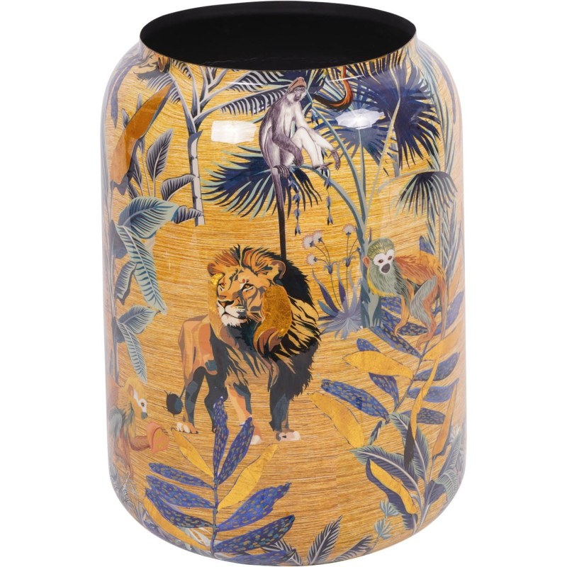 Jungle Iron Vase, 62 cm, Hand-Painted Planter Cover with Gold Details