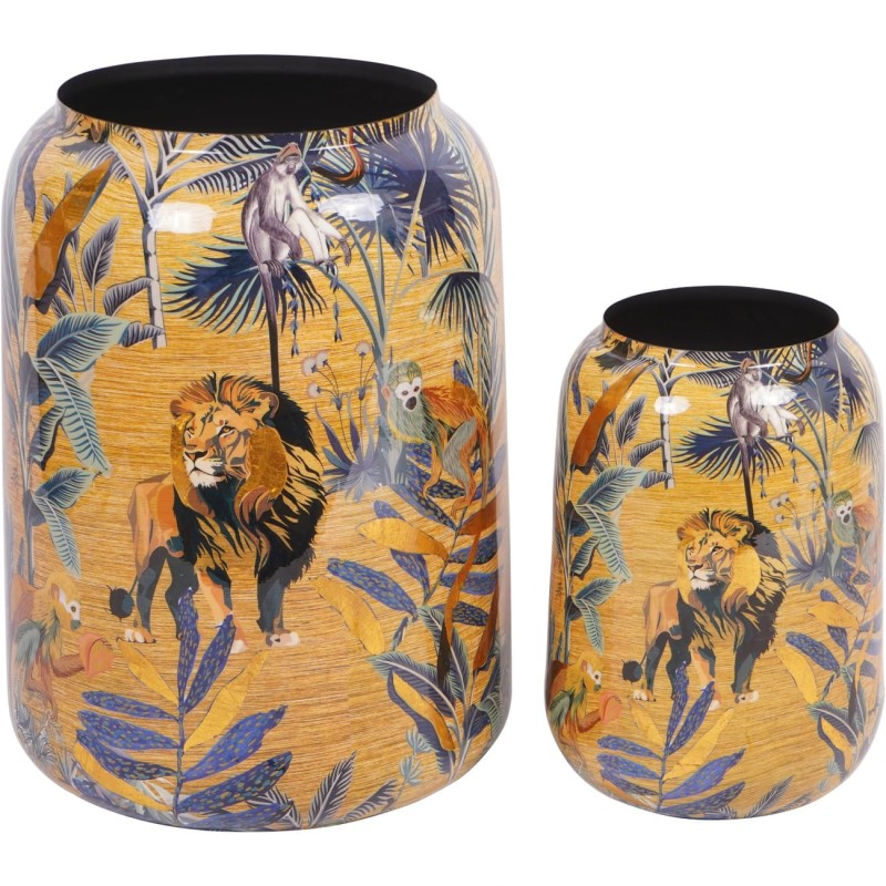 Jungle Iron Vase, 62 cm, Hand-Painted Planter Cover with Gold Details