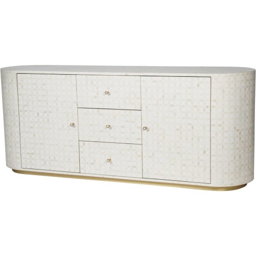 Luxury Aspen White Sideboard 180 cm – Inlaid Cabinet with Drawers and Brass Base