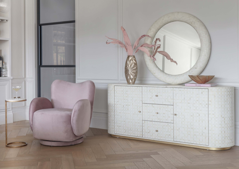 White 180 cm sideboard with two cupboards and three drawers