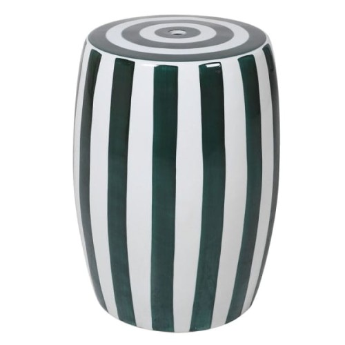 Green and White Striped Bremner Ceramic Stool