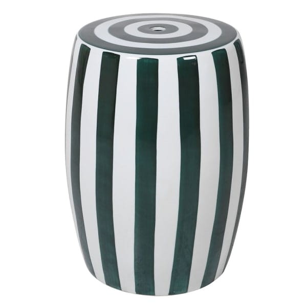 Green and White Striped Bremner Ceramic Stool
