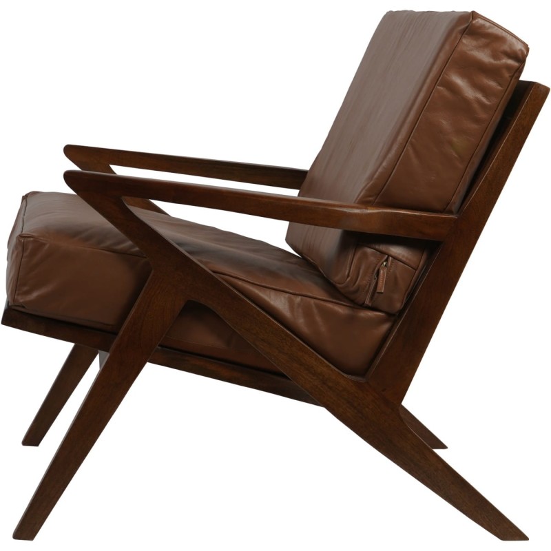 Eccleston Handmade Leather Armchair in Brown with Wooden Base